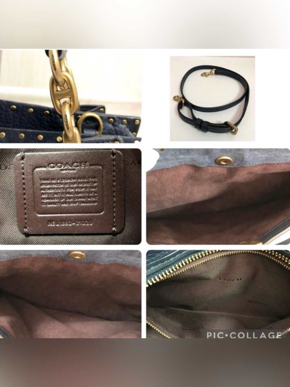 COACH Navy Blue Pebble Leather Gold Stud Dreamer and Wallet Set - Picture 16 of 16